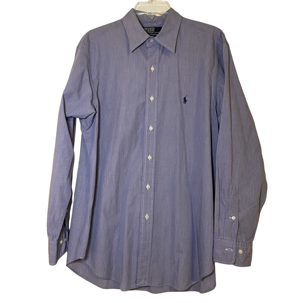 Polo Ralph Lauren Lowell Mens‎ 16.5 34/35 Blue Micro Houndstooth Dress Shirt